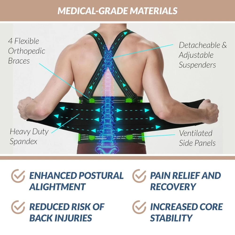Back Brace with Suspenders for Men - Lower Back Pain, Exercise, Gym