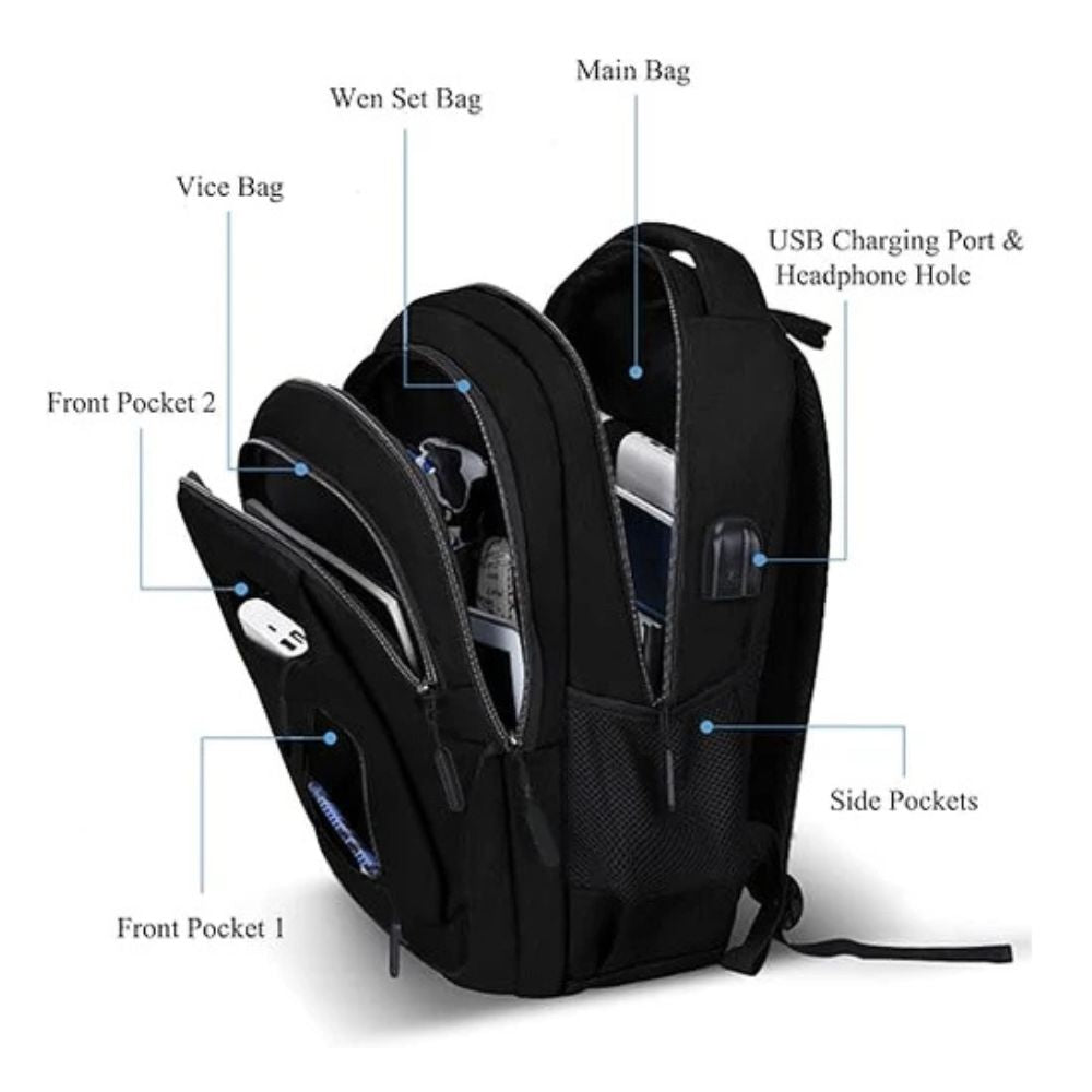 Business Travel Laptop, School, Computer Bag with USB Charging Port